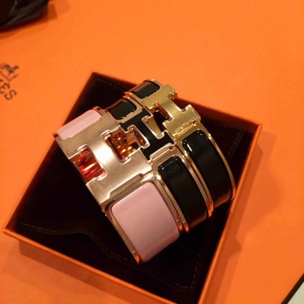 HERMÈS CLIC CLAC H NARROW NOIR ENAMEL BRACELET